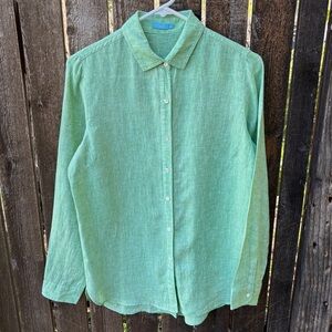 J. McLaughlin Wm's Brit 100% Linen Button Down Shirt NWOT Heathered Green Sz S